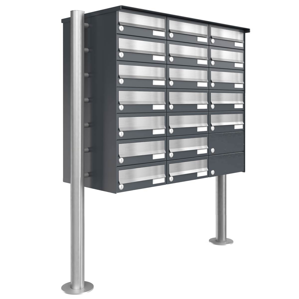 19er 7x3 Briefkastenanlage freistehend Design BASIC 385 ST-R - Edelstahl-RAL 7016 anthrazitgrau