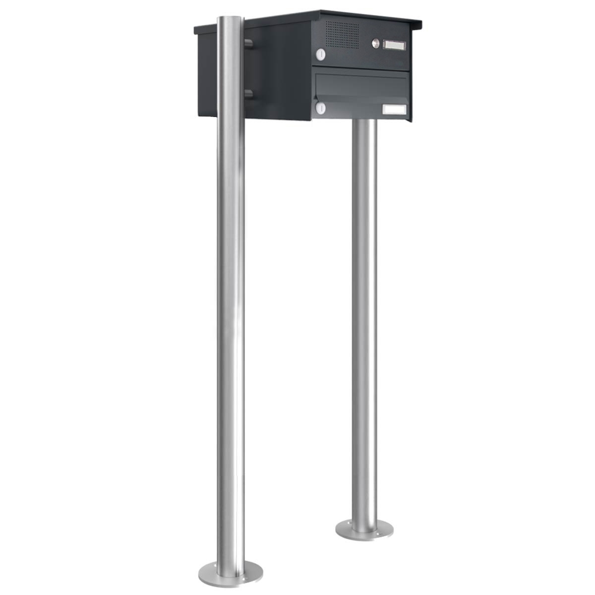 1er Standbriefkasten Design BASIC 385 ST-R mit Klingelkasten - RAL 7016 anthrazitgrau