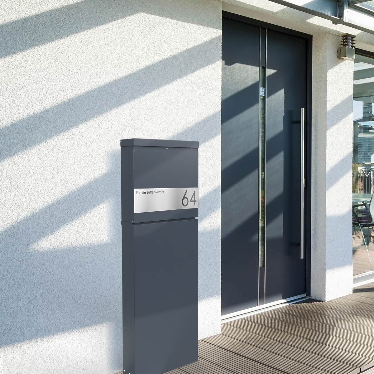 BRENTANO® letterbox pedestal - Elegance 2 design - RAL 7016 anthracite grey BRENTANO® letterbox pedestal - Elegance 2 design - RAL 7016 anthracite grey