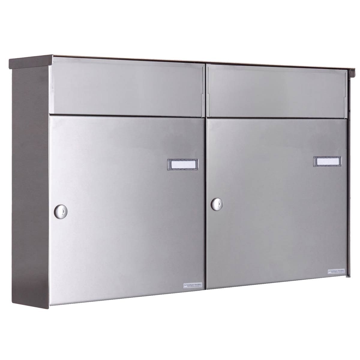 2er 1x2 Edelstahl Zaunbriefkasten BASIC Plus 382XZ mit Klingelkasten - Edelstahl geschliffen - Entnahme rückseitig 2er 1x2 Edelstahl Zaunbriefkasten BASIC Plus 382XZ mit Klingelkasten - Edelstahl geschliffen - Entnahme rückseitig