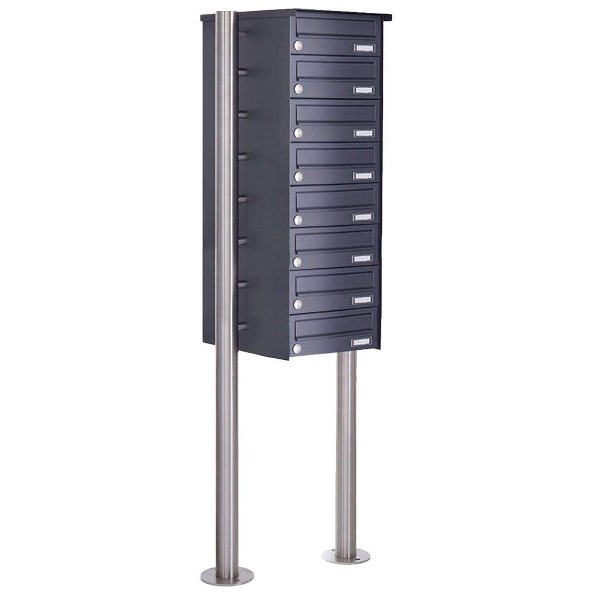 8er 8x1 Edelstahl Briefkastenanlage freistehend Design BASIC Plus 385X ST-R - RAL nach Wahl