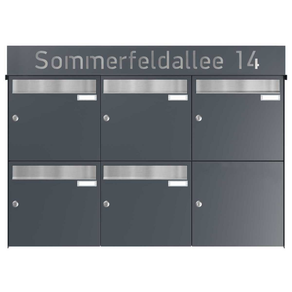 5-piece surface-mounted letterbox system BASIC - Edition NELLY - BI-Color VA-RAL 7016 anthracite grey 5-piece surface-mounted letterbox system BASIC - Edition NELLY - BI-Color VA-RAL 7016 anthracite grey