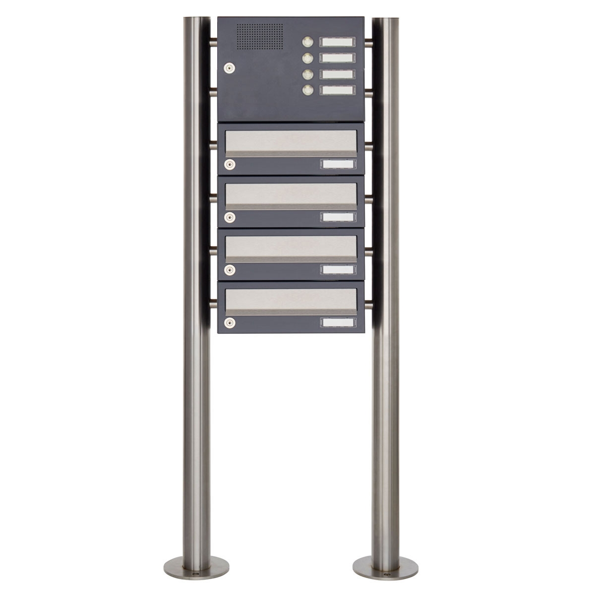 4-post letterbox design BASIC 385 ST-R with bell box - stainless steel RAL 7016 anthracite grey 4-post letterbox design BASIC 385 ST-R with bell box - stainless steel RAL 7016 anthracite grey