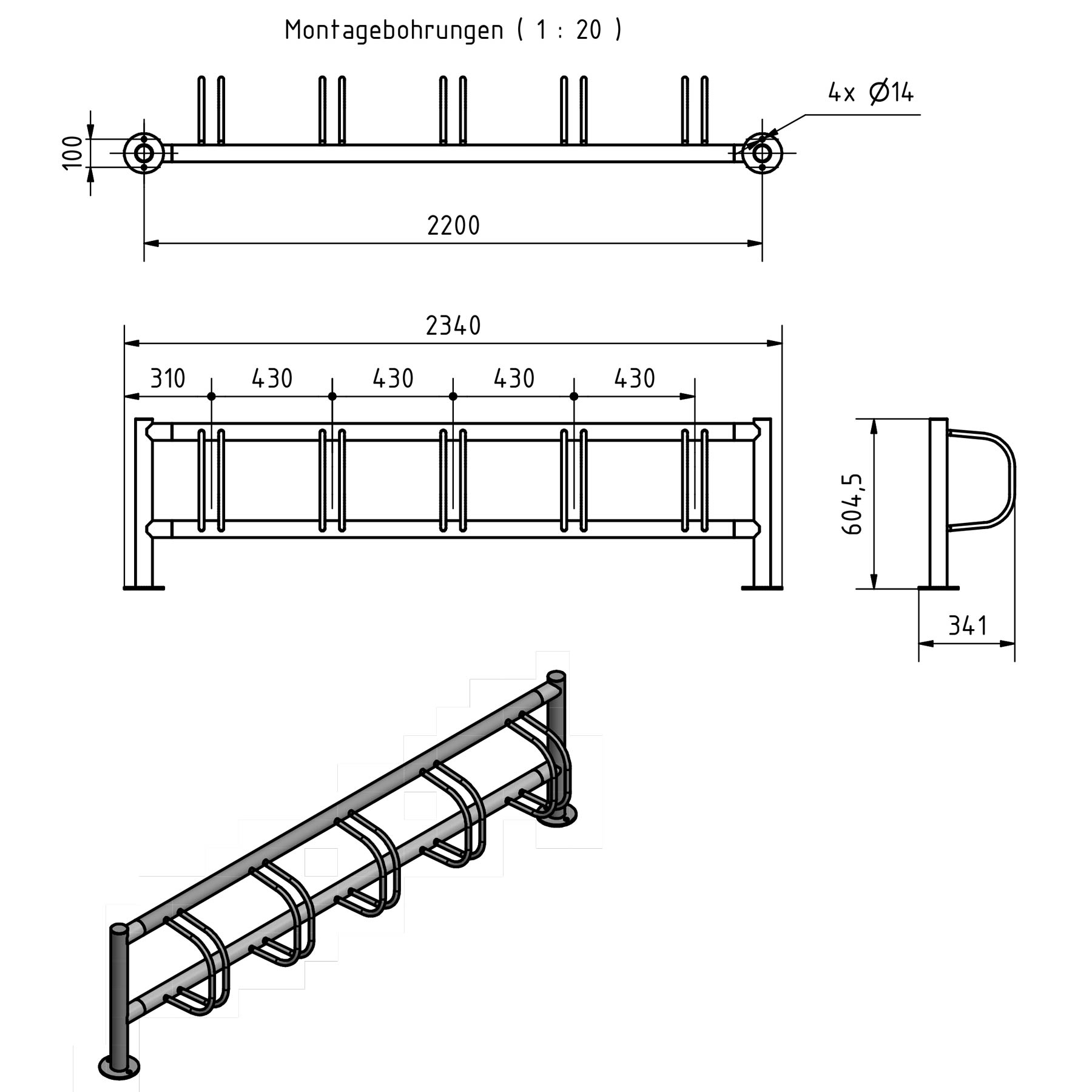 6e46eb8a9877700b177f7296098814ed440e3c99 Fahrradständer ACHIM - Edelstahl V2A geschliffen - Einseitige Radeinstellung
