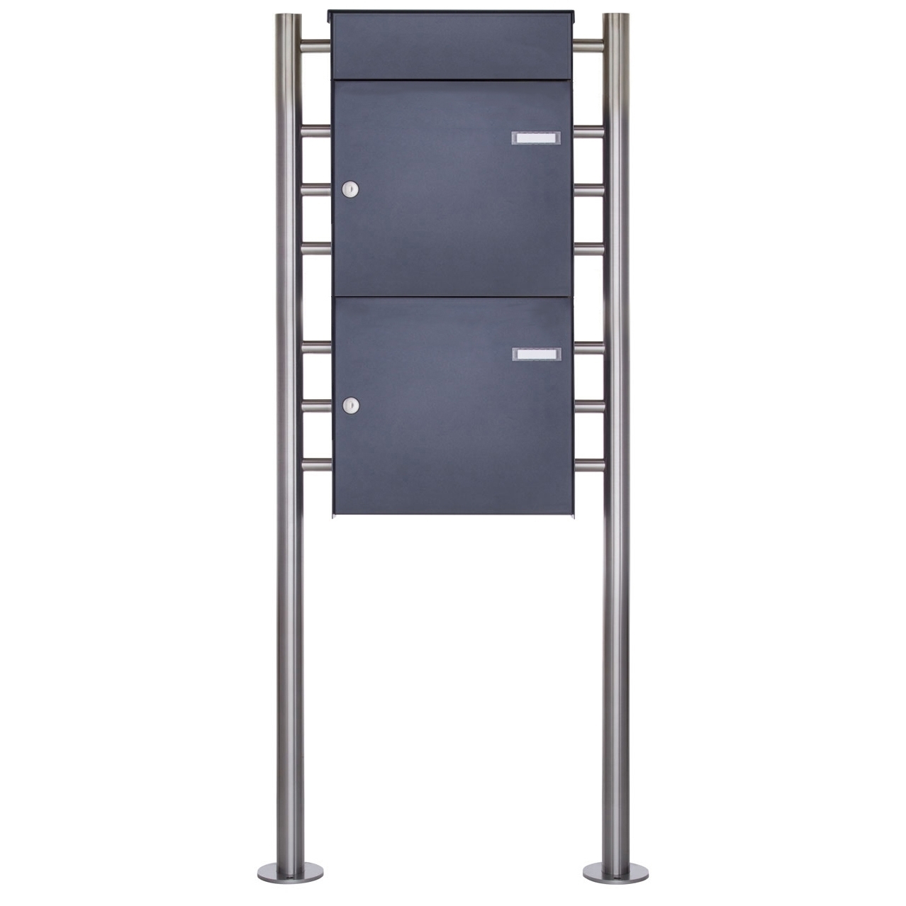 2er Zaunbriefkasten freistehend Design BASIC Plus 381XZ ST-R mit Klingelkasten - RAL nach Wahl 2er Zaunbriefkasten freistehend Design BASIC Plus 381XZ ST-R mit Klingelkasten - RAL nach Wahl