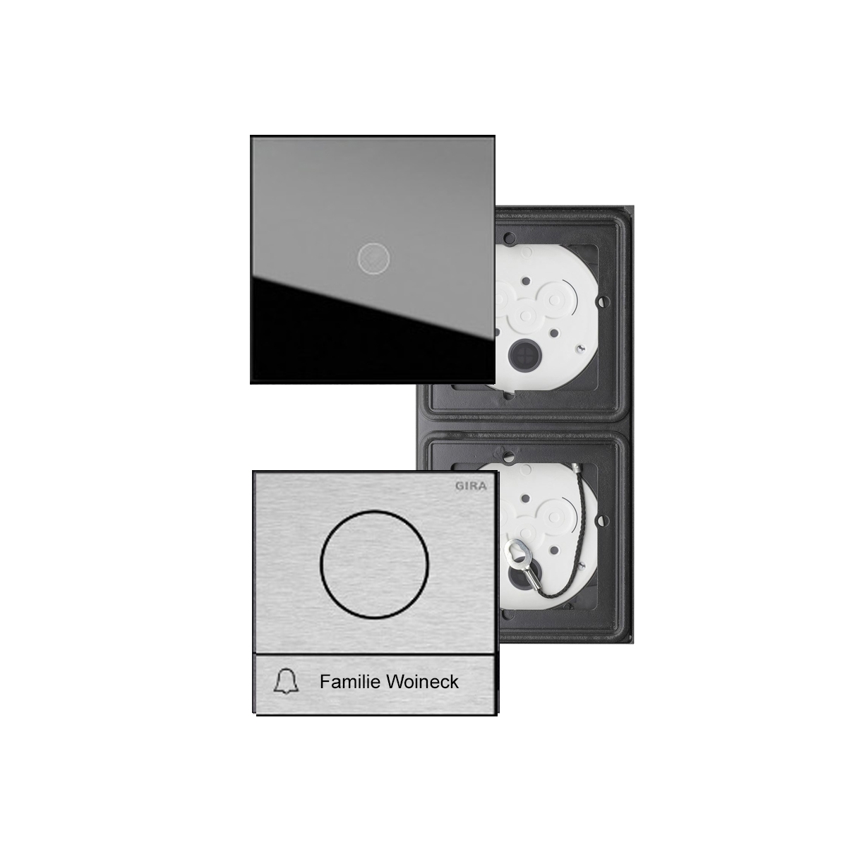 c69a85a940c42cb834dd617c03fa060a02b3aacb Set di 2 GIRA System 106 - Acciaio inox V2A - Citofono con telecamera e 1x pulsante per campanello