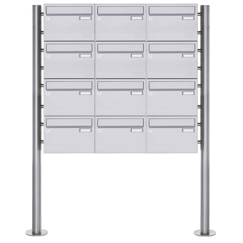 12-słupkowa skrzynka na listy ze stali nierdzewnej Design BASIC Plus 385 220 X ST R - stal nierdzewna V2A
