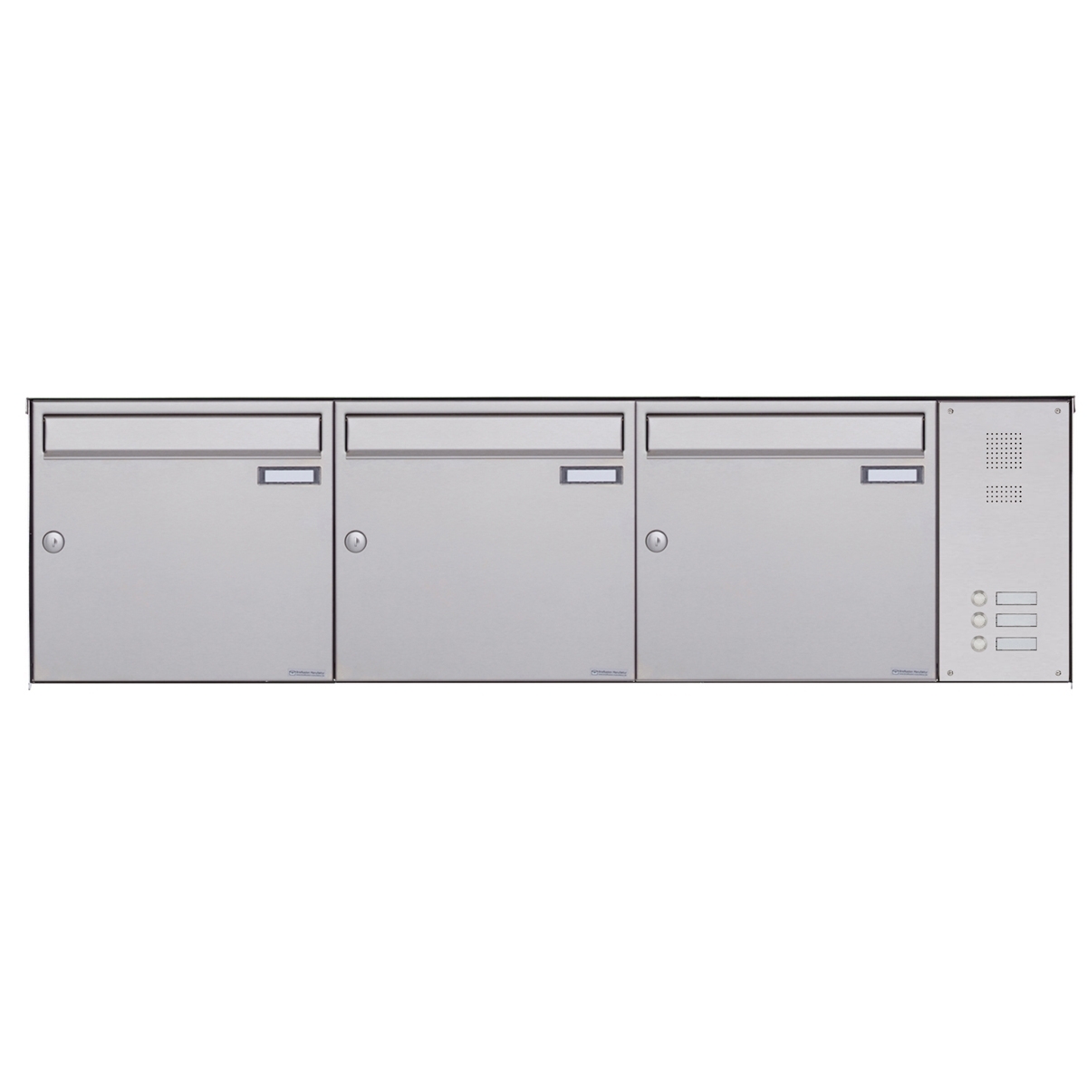 3er Edelstahl Aufputz Briefkasten BASIC Plus 382X AP mit Klingelkasten seitlich