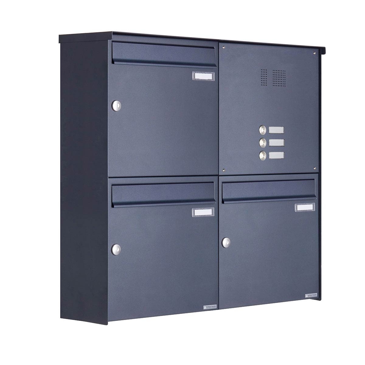 3er 2x2 stainless steel surface-mounted letterbox design BASIC Plus 382XA AP with bell box - RAL of your choice 3er 2x2 stainless steel surface-mounted letterbox design BASIC Plus 382XA AP with bell box - RAL of your choice