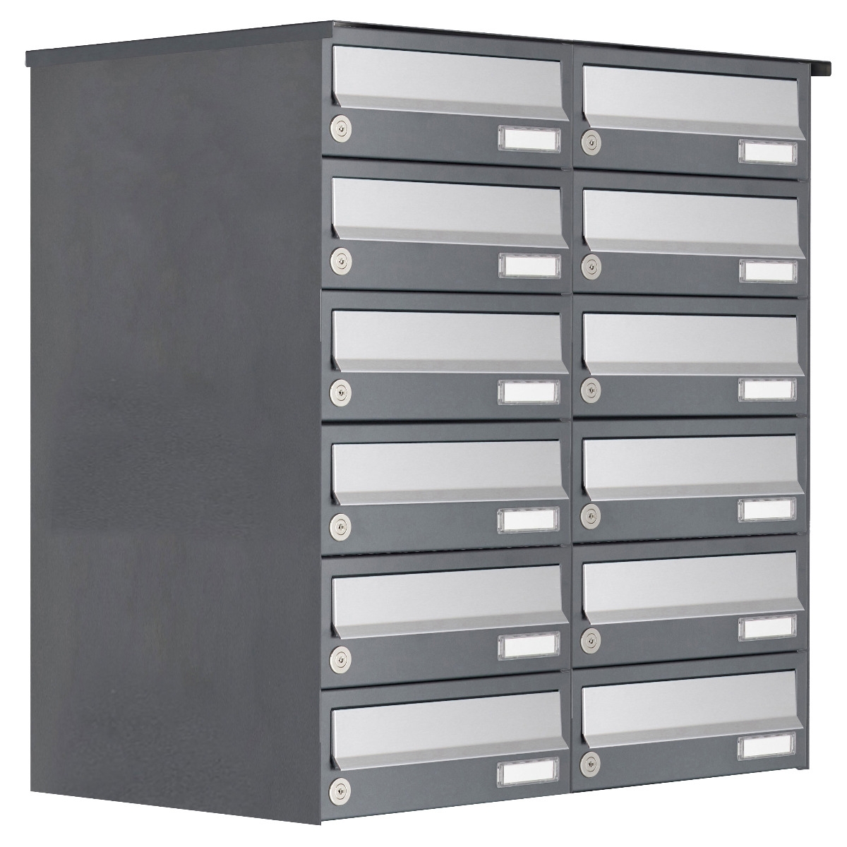 12er 6x2 Aufputz Briefkastenanlage Design BASIC 385A AP - Edelstahl-RAL 7016 anthrazit