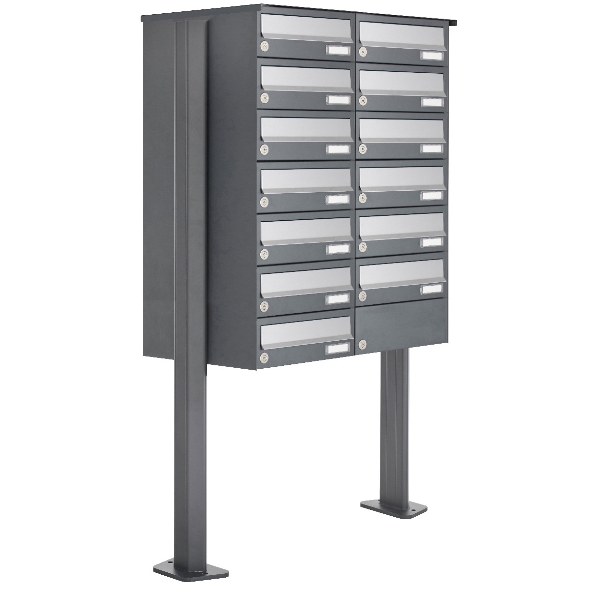 13er Briefkastenanlage freistehend Design BASIC 385P ST-T - Edelstahl-RAL 7016 anthrazitgrau