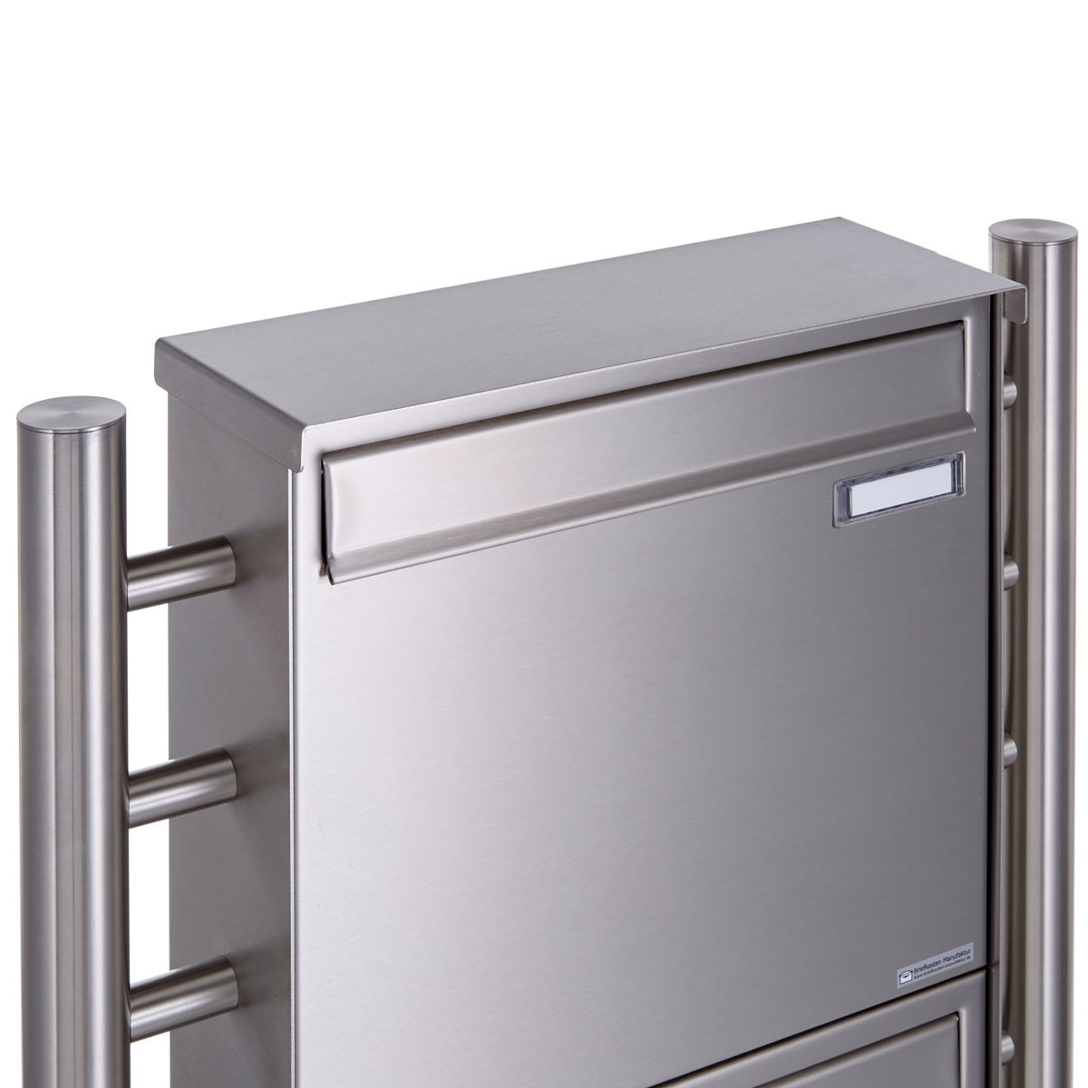 4er 2x2 Zaunbriefkasten freistehend Design BASIC Plus 381XZ ST-R - Edelstahl geschliffen