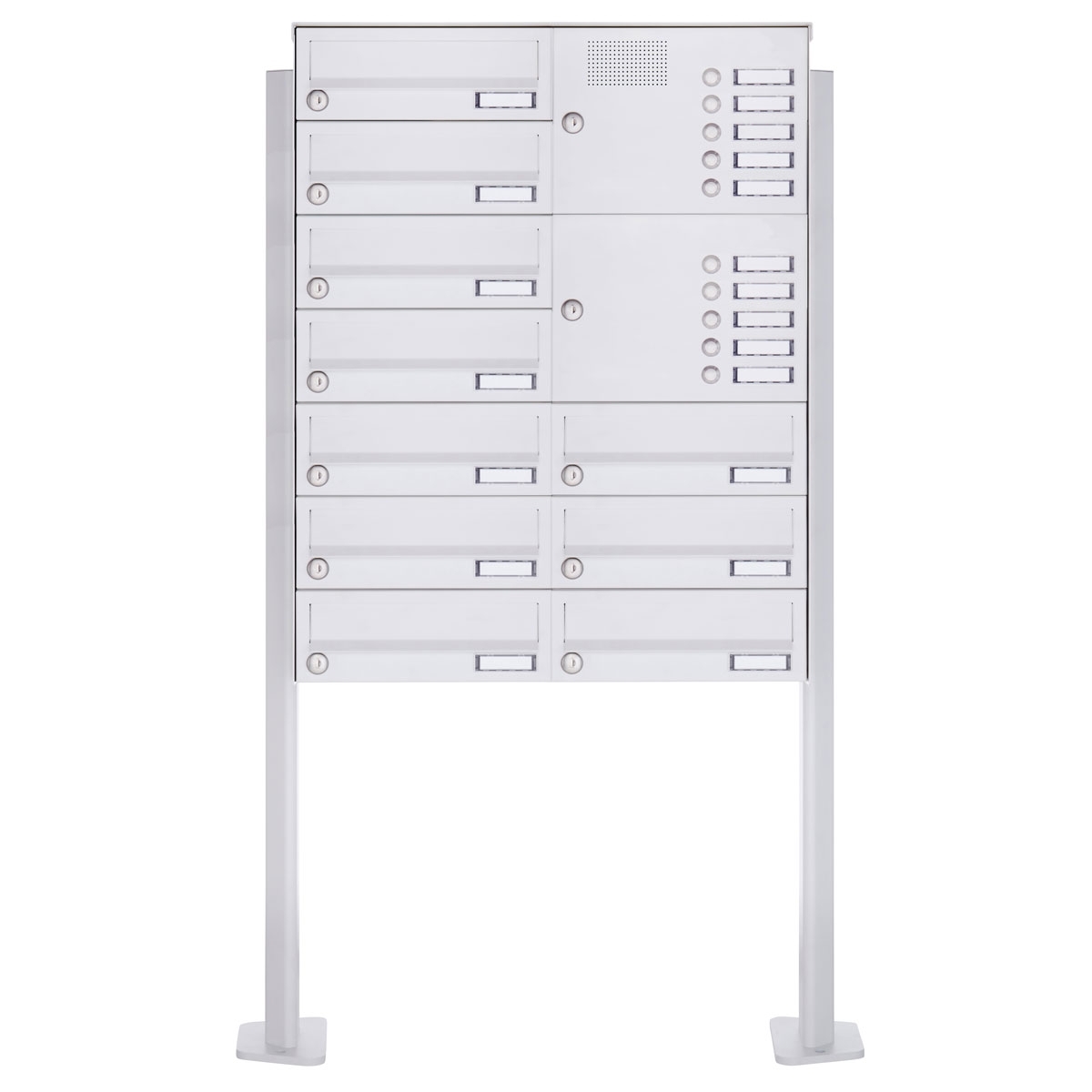 10-post letterbox design BASIC 385P-9016 ST-T with bell box - RAL 9016 traffic white