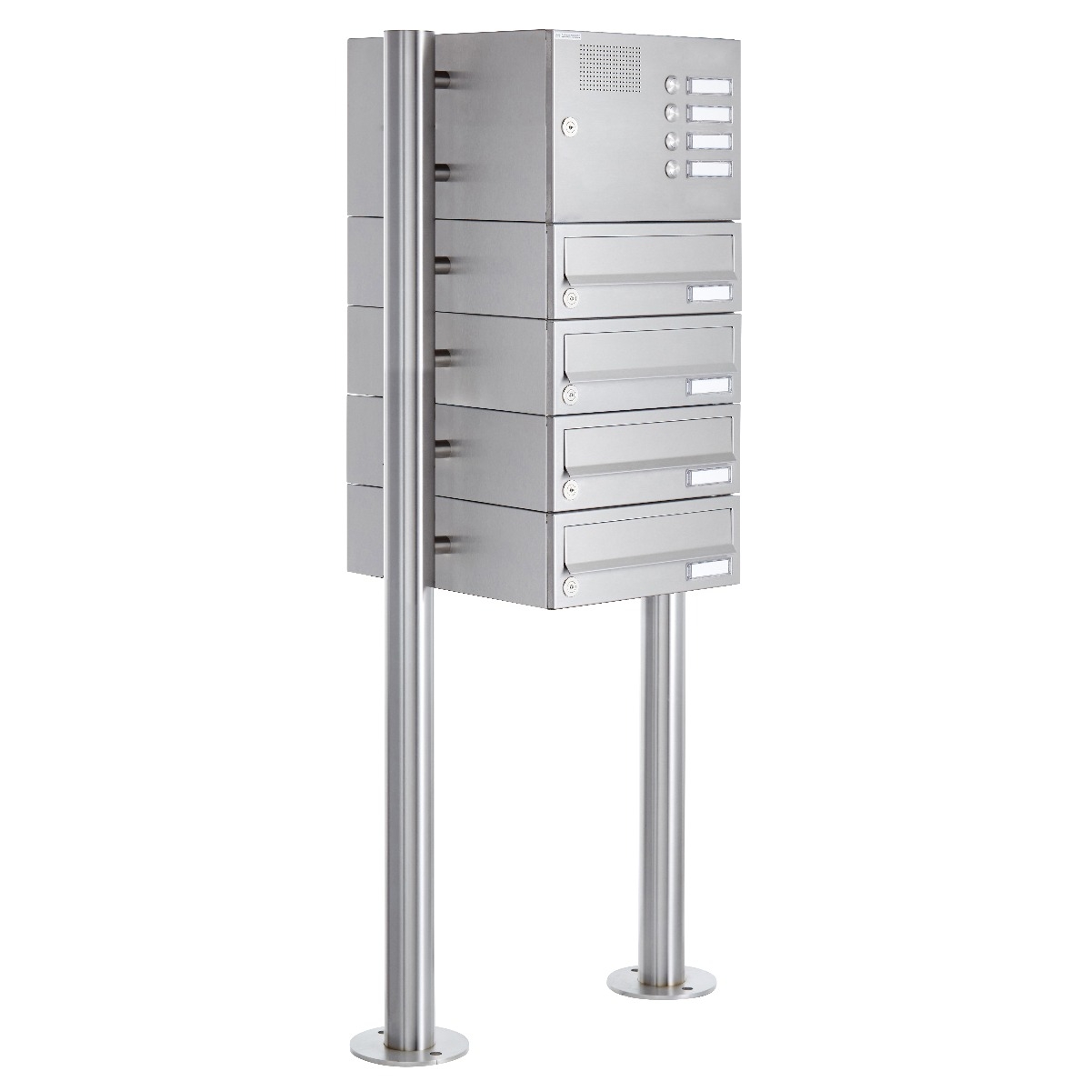 4-post letterbox design BASIC 385-VA ST-R with bell box - stainless steel V2A, polished