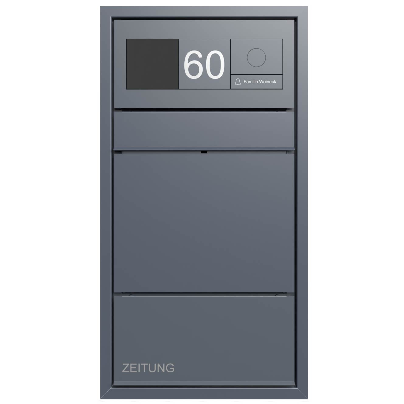 Design flush-mounted letterbox GOETHE UP with newspaper compartment - RAL of your choice - GIRA System 106 - VIDEO complete set