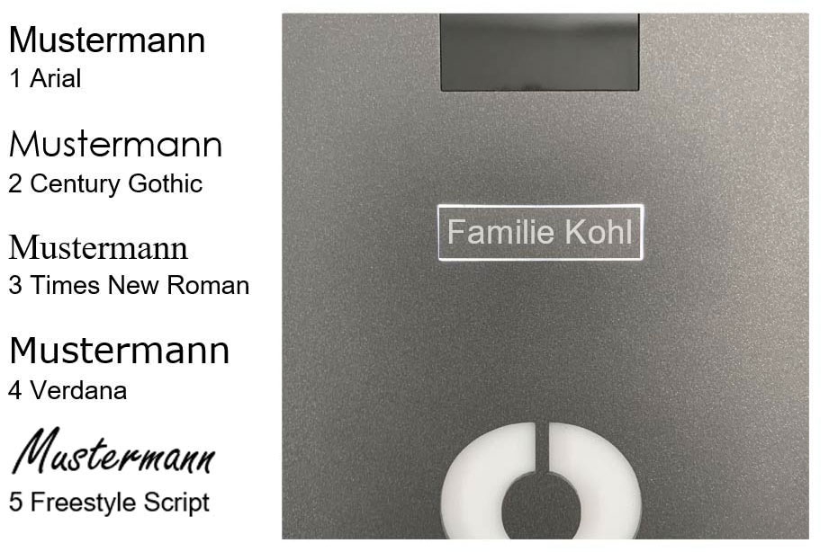 Name plate/bell push, powder-coated with laser engraving Name plate/bell push, powder-coated with laser engraving