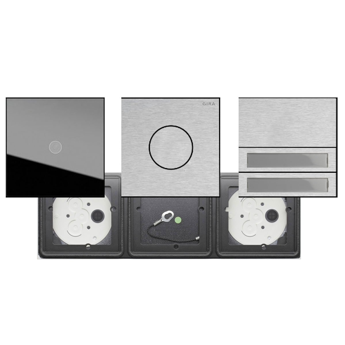 59025cf37ebc9c4815aabc060cee029a5e4ee553 Set of 3 GIRA System 106 - Stainless steel V2A - Camera intercom with 2x bell push-buttons