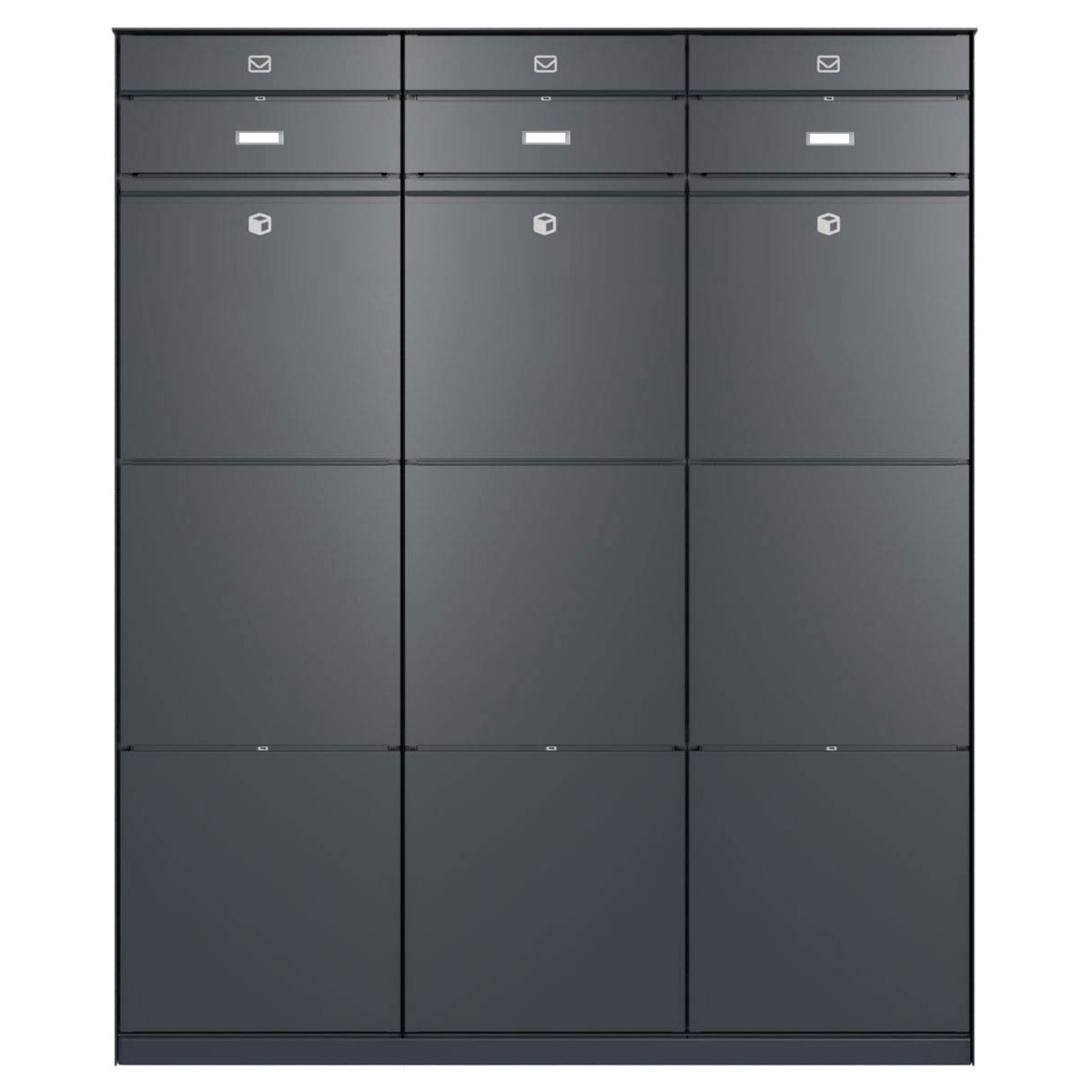 Free-standing GOETHE design parcel locker system with 3 letterboxes and 3 parcel boxes - lock system - RAL of your choice Free-standing GOETHE design parcel locker system with 3 letterboxes and 3 parcel boxes - lock system - RAL of your choice
