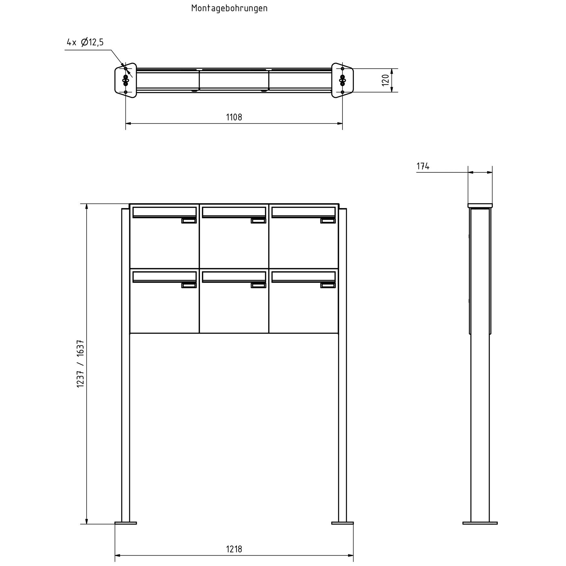 6er 3x2 stainless steel fence mailbox design BASIC Plus 380XZ ST-T - RAL of your choice 6er 3x2 stainless steel fence mailbox design BASIC Plus 380XZ ST-T - RAL of your choice