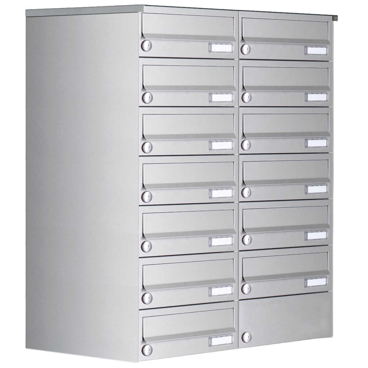 13er 7x2 Aufputz Briefkastenanlage Design BASIC 385A- VA AP - Edelstahl V2A, geschliffen