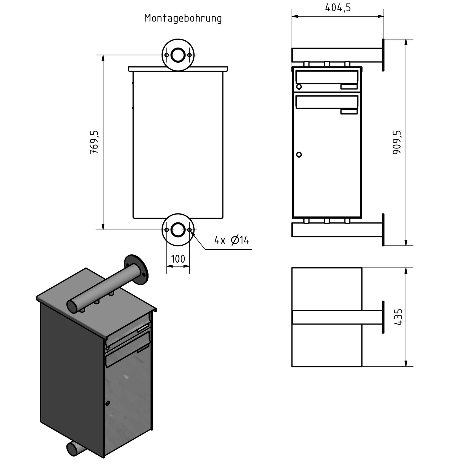 Stainless steel parcel letterbox design BASIC Plus 385XW with parcel compartment 550x300 for side wall mounting - RAL of your choice Stainless steel parcel letterbox design BASIC Plus 385XW with parcel compartment 550x300 for side wall mounting - RAL of your choice