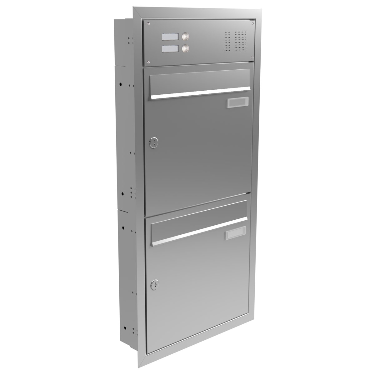 2 x 2 stainless steel flush-mounted letterbox BASIC Plus 382XU UP with bell box 2 x 2 stainless steel flush-mounted letterbox BASIC Plus 382XU UP with bell box