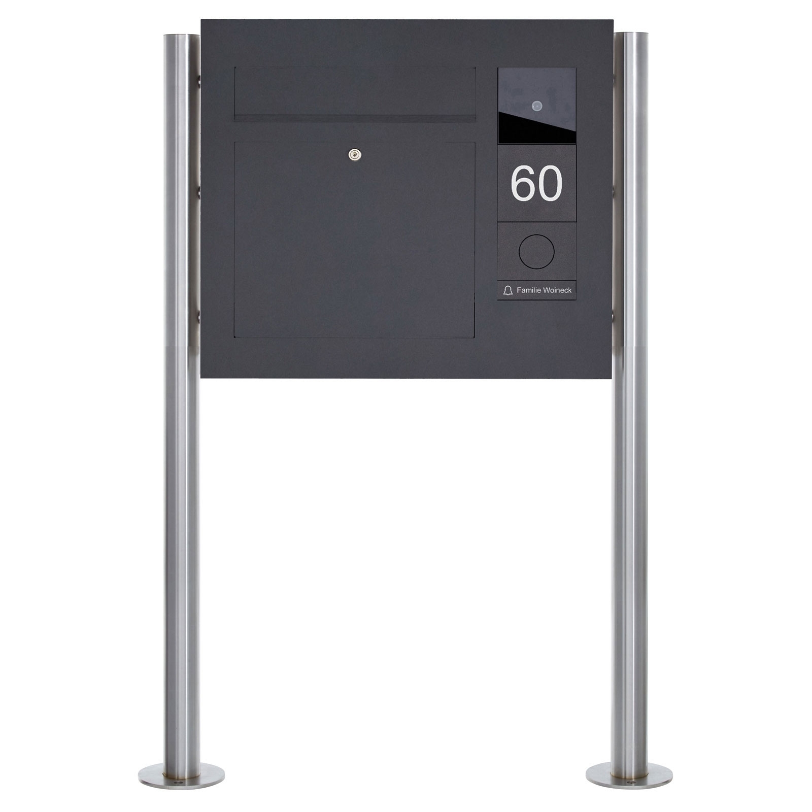 Stainless steel free-standing letterbox designer model BIG - GIRA System 106 lateral - 3-gang prepared - RAL colour Stainless steel free-standing letterbox designer model BIG - GIRA System 106 lateral - 3-gang prepared - RAL colour