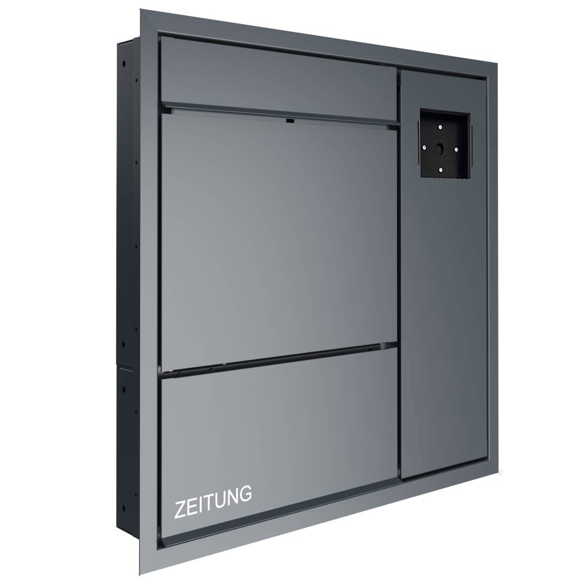 Design flush-mounted letterbox GOETHE UP lateral with newspaper compartment - RAL of your choice - LOXONE Intercom prepared Design flush-mounted letterbox GOETHE UP lateral with newspaper compartment - RAL of your choice - LOXONE Intercom prepared