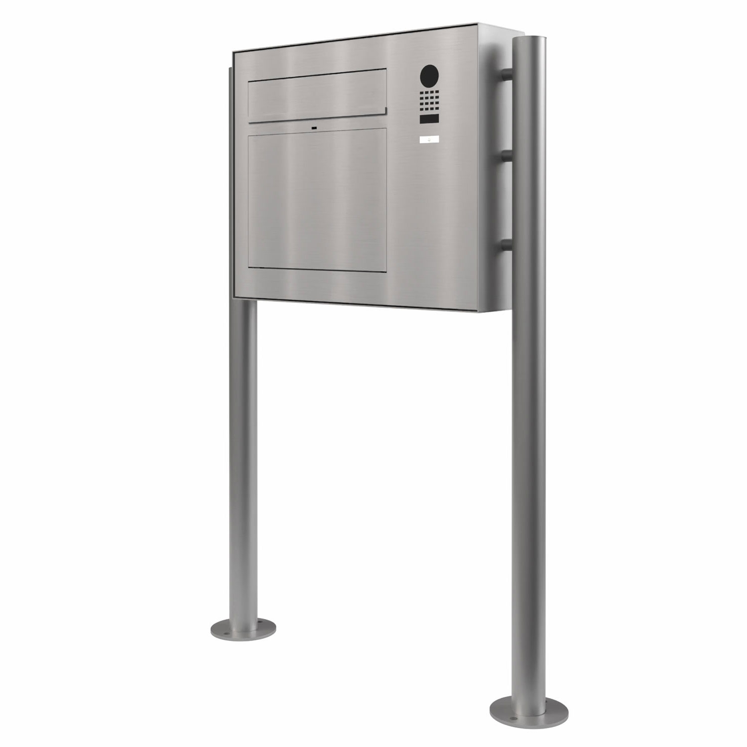 Design Standbriefkasten GRIMM ST-R - Edelstahl geschliffen mit DoorBird Video-Sprechanlage rechts