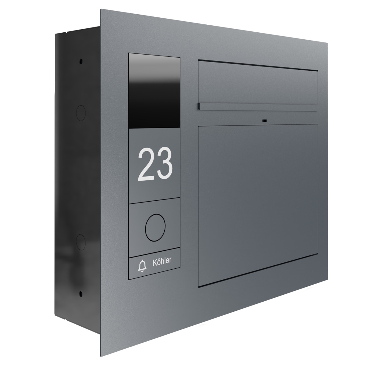 Design Unterputz Briefkasten GRIMM - Farbe nach Wahl - GIRA System 106 - Video- Sprechanlage links - VIDEO Komplettset