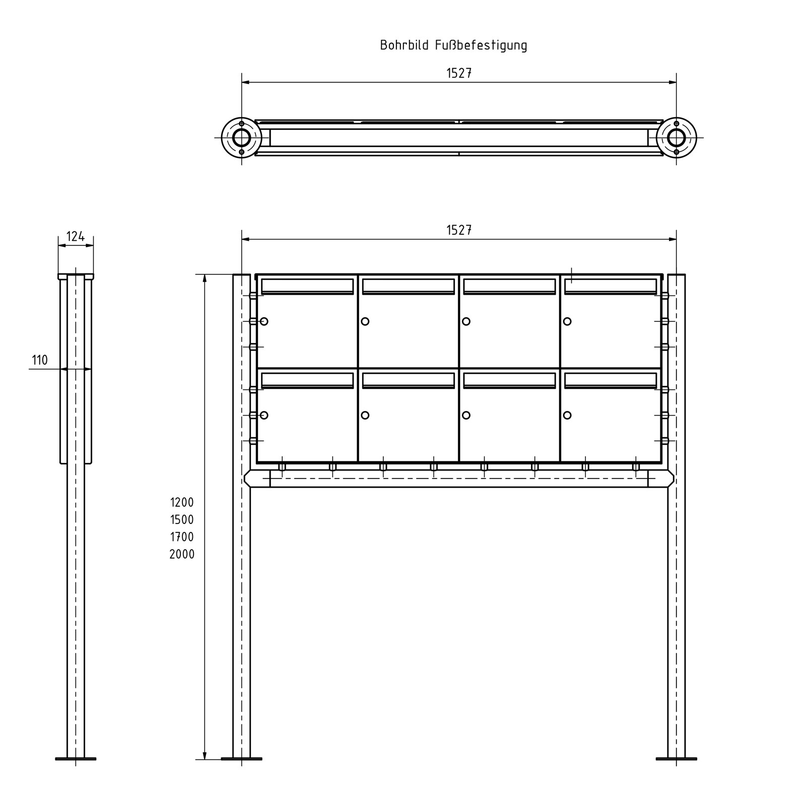 8er 2x4 stainless steel free-standing letterbox Design BASIC Plus 381X ST-R - RAL of your choice