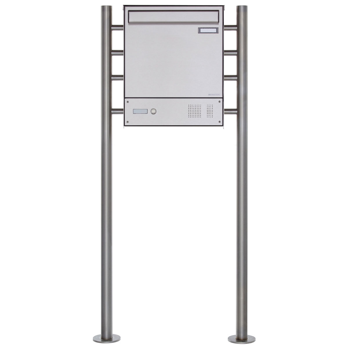 Zaunbriefkasten freistehend Design BASIC Plus 381XZ ST-R mit Klingelkasten - Edelstahl geschliffen Zaunbriefkasten freistehend Design BASIC Plus 381XZ ST-R mit Klingelkasten - Edelstahl geschliffen