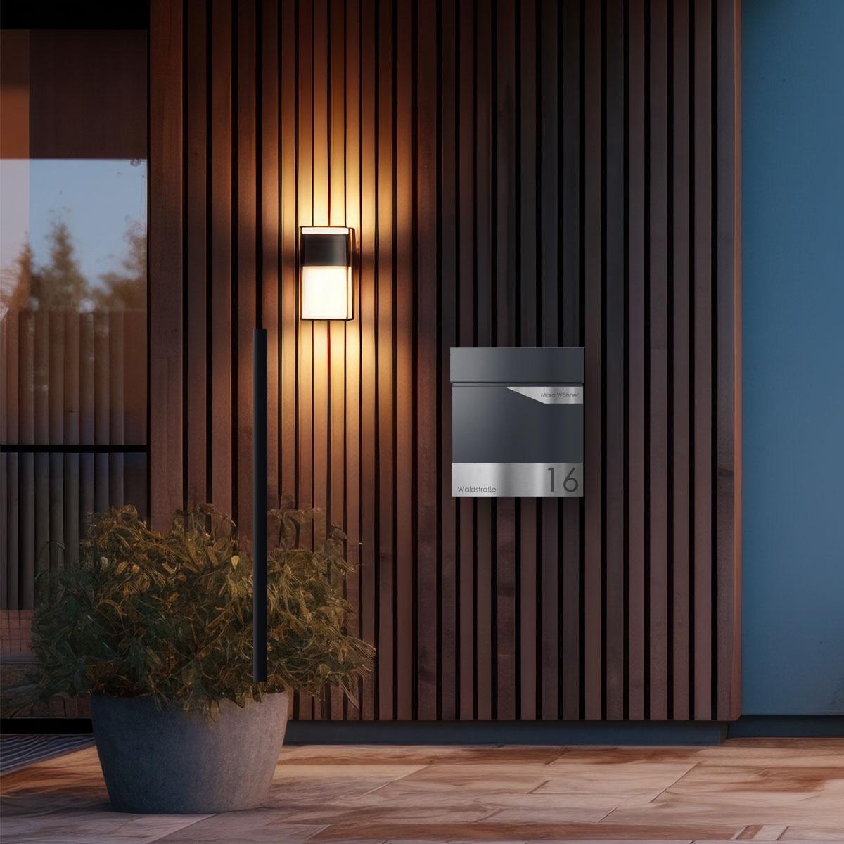 KANT letterbox with newspaper compartment - Avantgarde 1 design - RAL 7016 anthracite grey