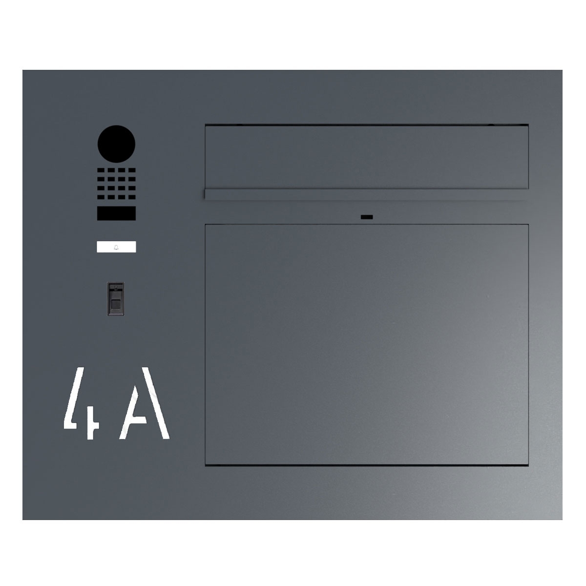 Design flush-mounted letterbox GRIMM - colour of your choice with DoorBird video intercom left