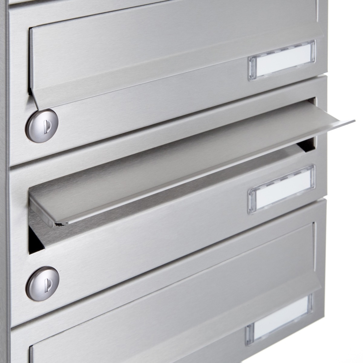 2 parcel compartment system BASIC Plus 863X STL with parcel compartment 370x550 and letterbox 370x110 - polished stainless steel 2 parcel compartment system BASIC Plus 863X STL with parcel compartment 370x550 and letterbox 370x110 - polished stainless steel