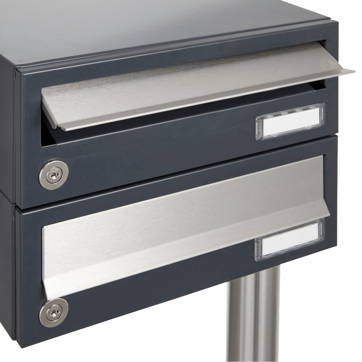 2er Aufputz Briefkastenanlage Design BASIC 385A AP - Edelstahl-RAL 7016 anthrazitgrau