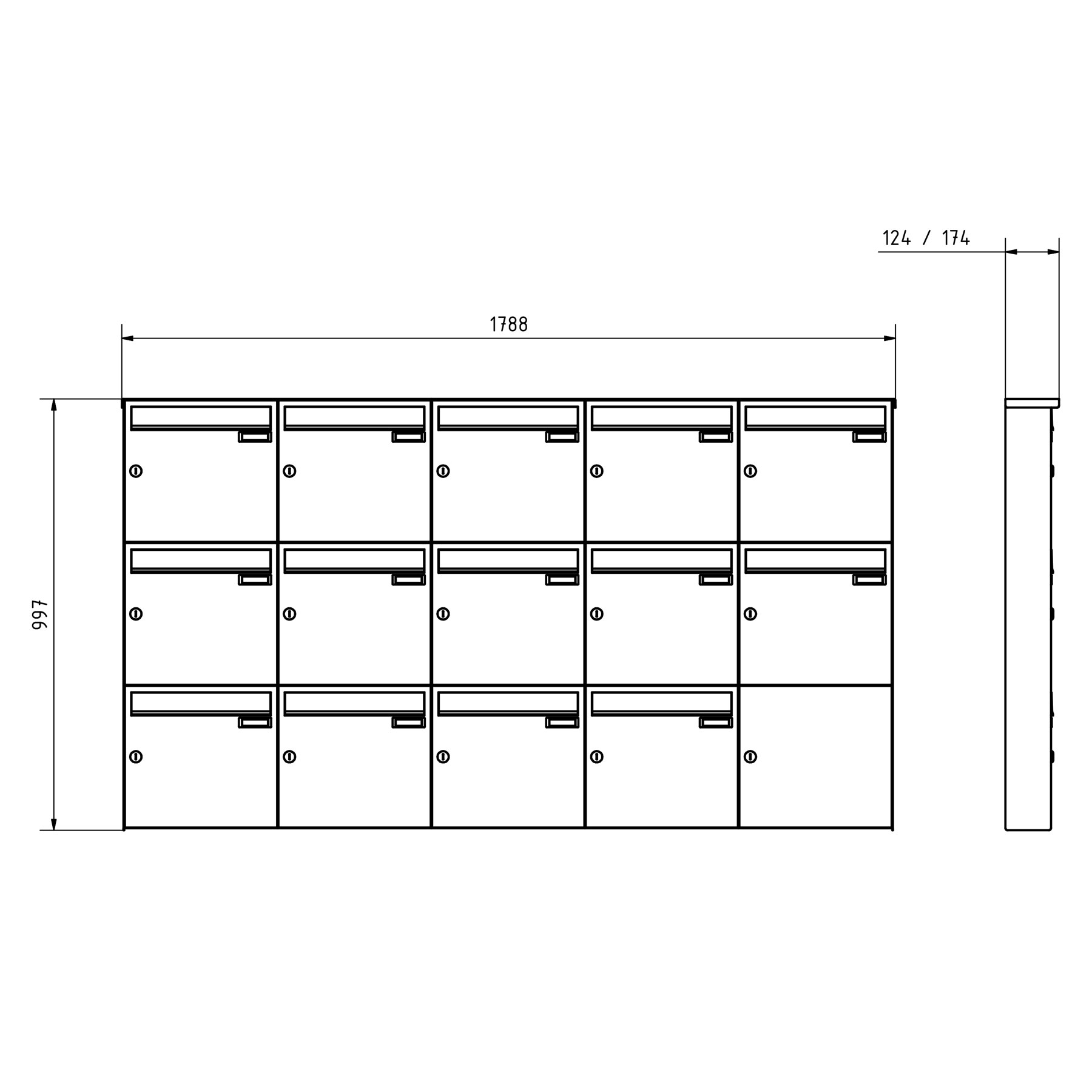 14er 5x3 Edelstahl Aufputz Briefkasten Design BASIC Plus 382XA AP - RAL nach Wahl