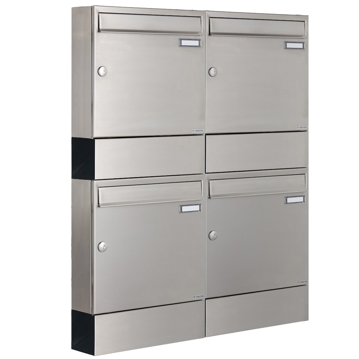 4er 2x2 stainless steel surface-mounted letterbox BASIC 382A AP with newspaper compartment