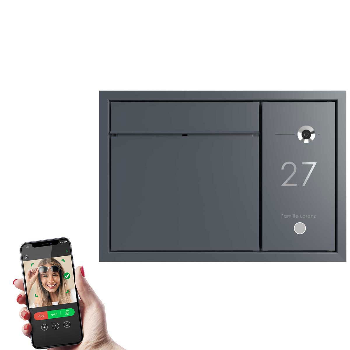 Design Unterputz Briefkasten GOETHE UP - RAL nach Wahl - COMELIT Switch seitlich - VIDEO Komplettset Wifi Design Unterputz Briefkasten GOETHE UP - RAL nach Wahl - COMELIT Switch seitlich - VIDEO Komplettset Wifi