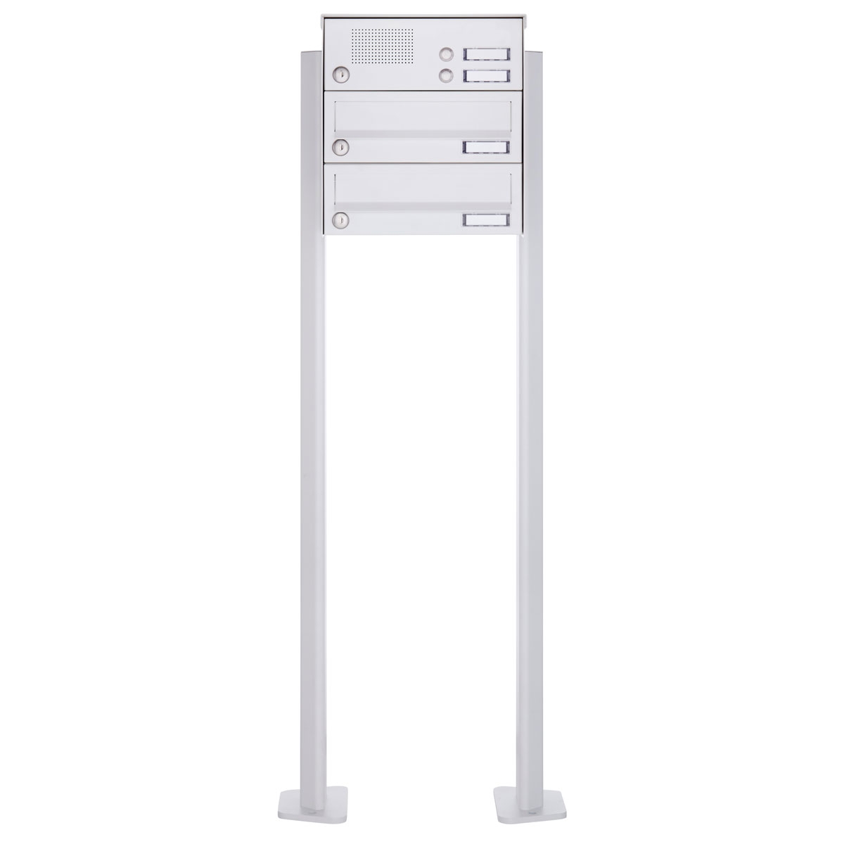2er Standbriefkasten Design BASIC 385P-9016 ST-T mit Klingelkasten - RAL 9016 verkehrsweiß 2er Standbriefkasten Design BASIC 385P-9016 ST-T mit Klingelkasten - RAL 9016 verkehrsweiß
