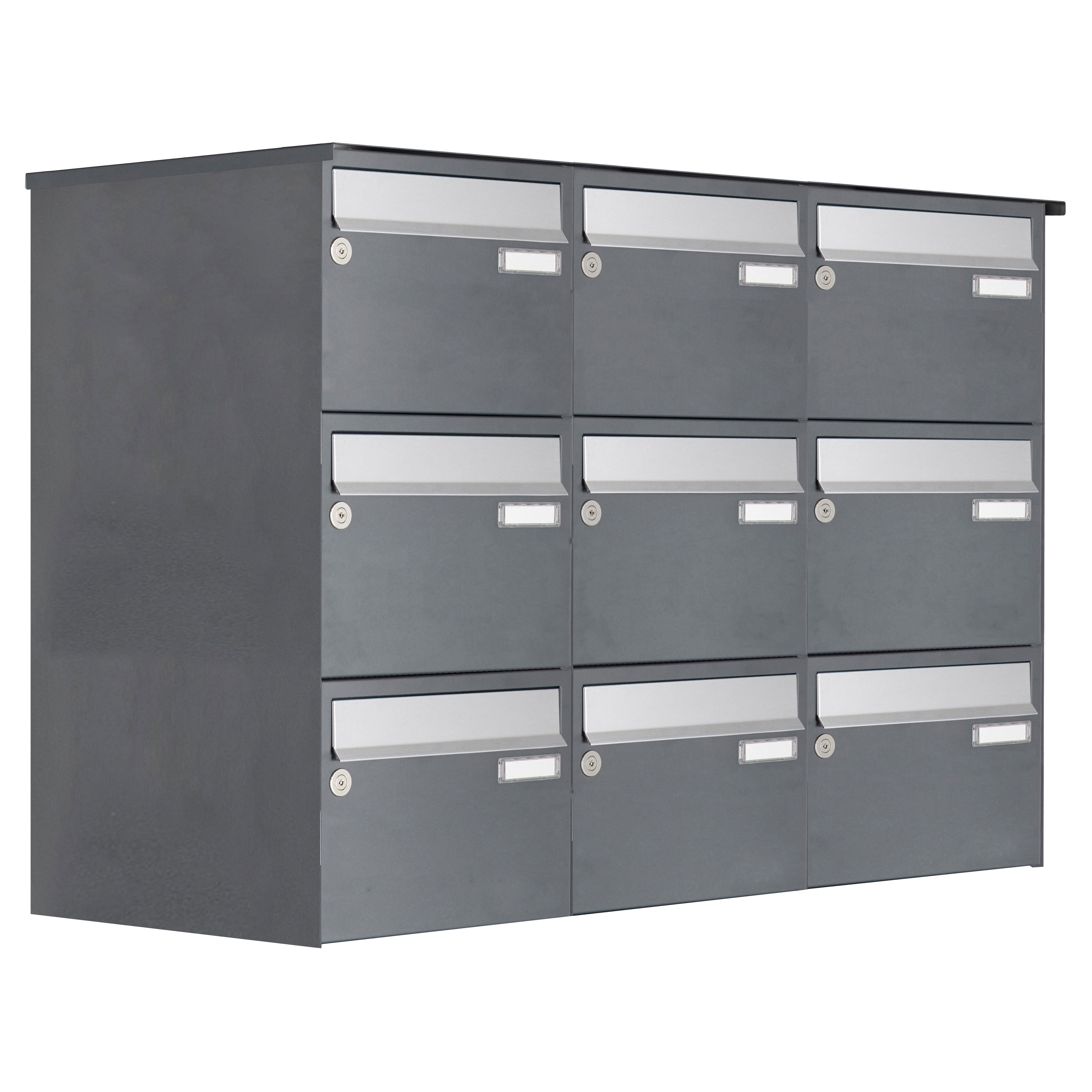 9er Aufputz Briefkastenanlage Design BASIC Plus 385 XA 220 - Edelstahl - RAL nach Wahl