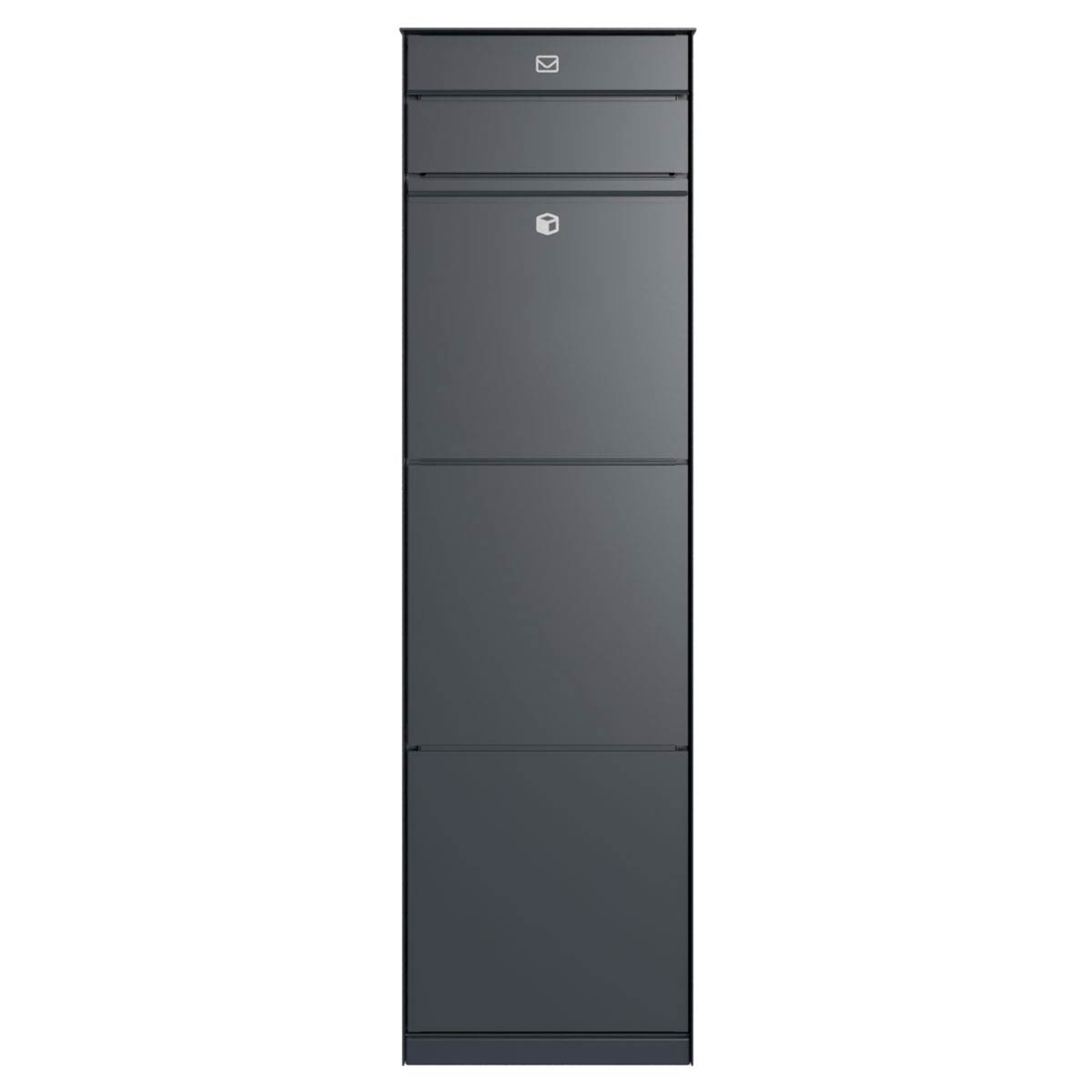 Freestanding design parcel box GOETHE with 1 letterbox and rear removal - lock system - RAL of your choice Freestanding design parcel box GOETHE with 1 letterbox and rear removal - lock system - RAL of your choice