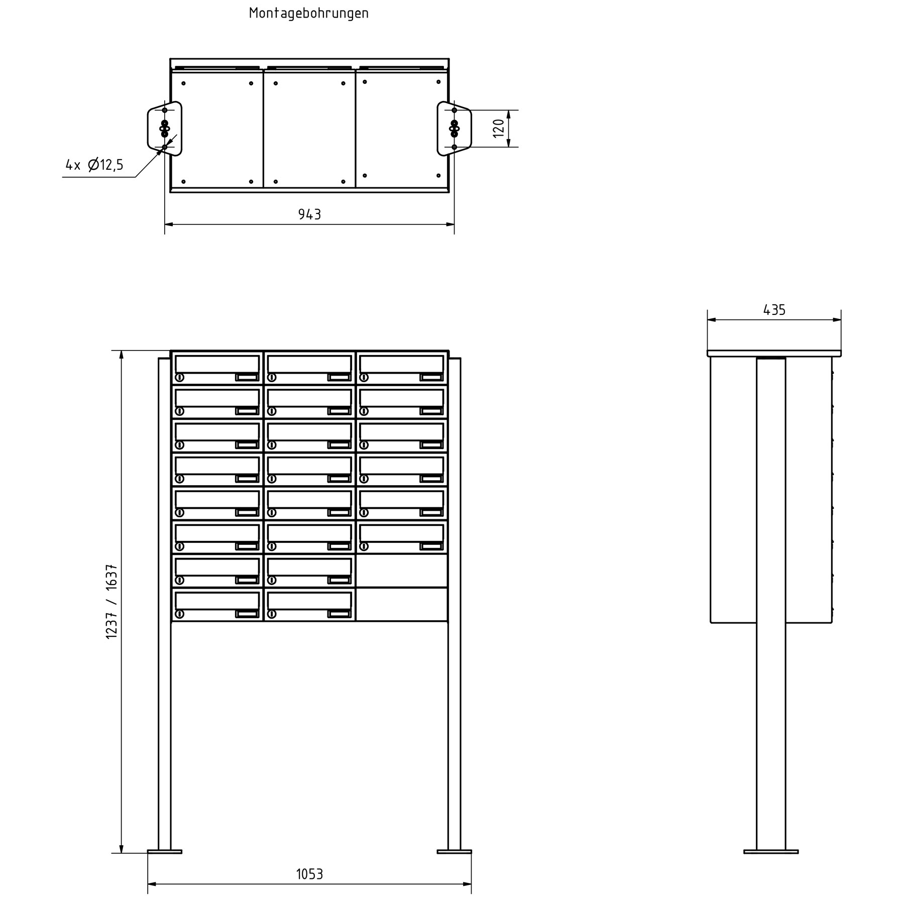 22 Sistema de buzones independiente Diseño BASIC 385P-7016 ST-T - RAL 7016 gris antracita