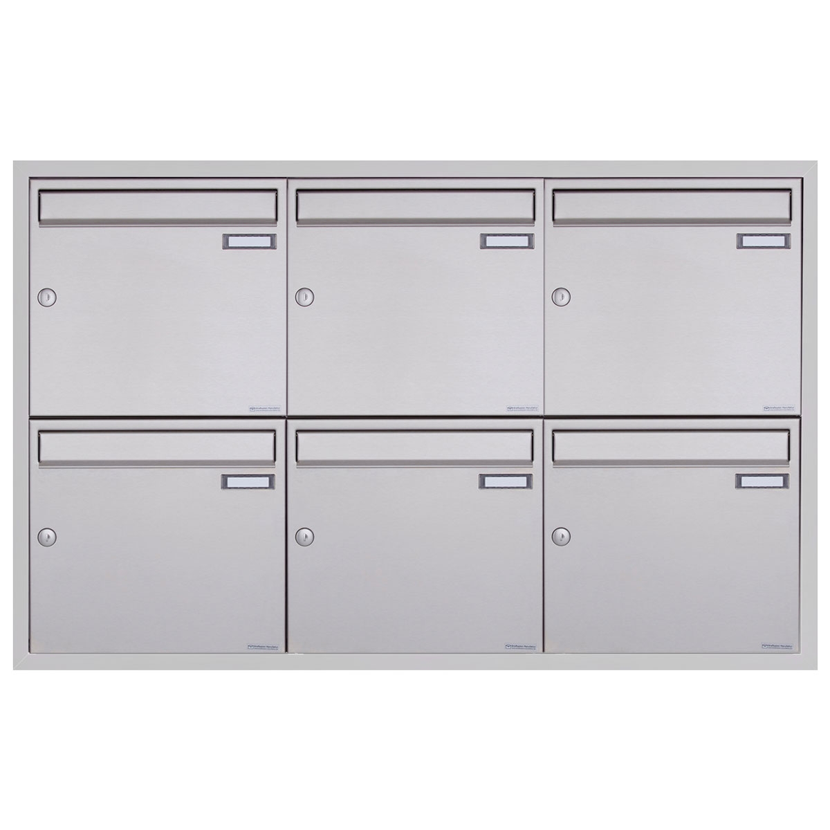 6er 3x2 stainless steel flush-mounted letterbox system BASIC Plus 382XU UP - polished stainless steel - 6 parties 6er 3x2 stainless steel flush-mounted letterbox system BASIC Plus 382XU UP - polished stainless steel - 6 parties