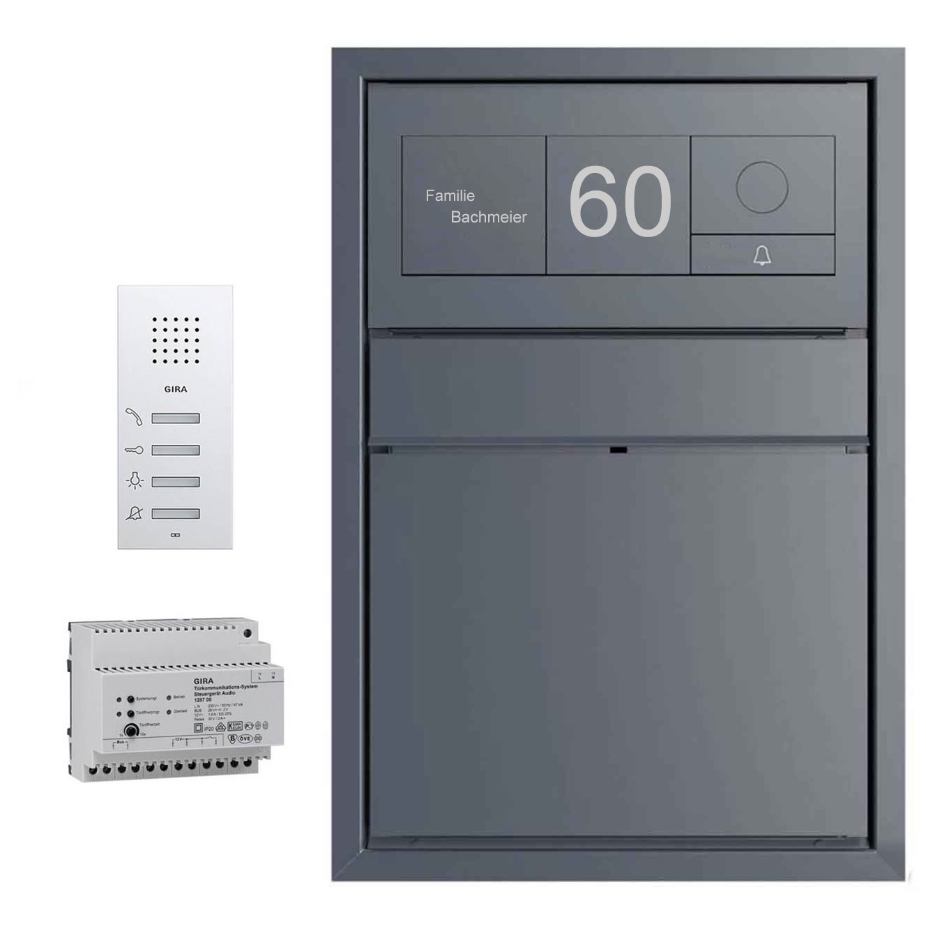 Design Unterputz Briefkasten GOETHE UP - RAL nach Wahl - GIRA System 106 - Sprechanlage - AUDIO Komplettset