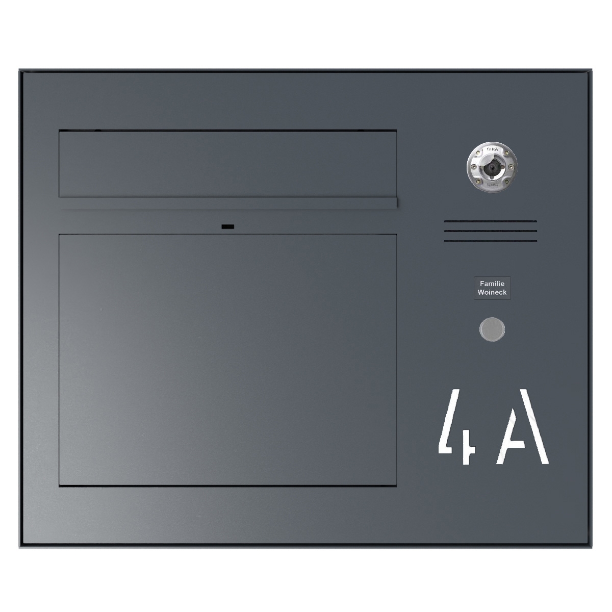 Design surface-mounted letterbox GRIMM - colour of your choice with preparation for camera and intercom system on the right Design surface-mounted letterbox GRIMM - colour of your choice with preparation for camera and intercom system on the right