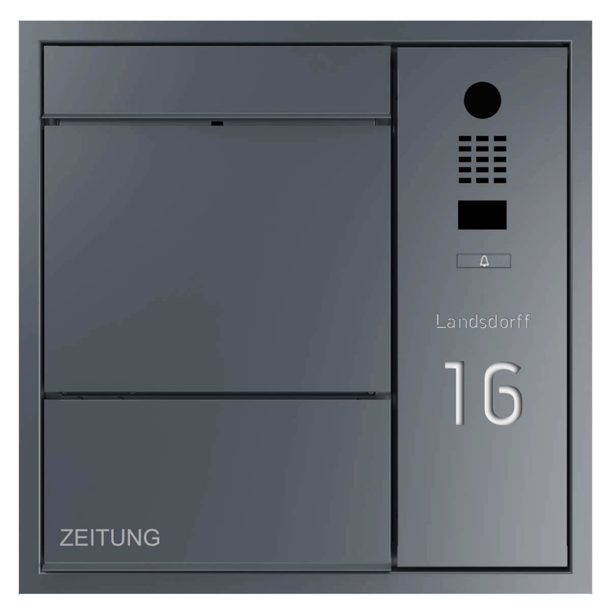 Cassetta per le lettere da incasso di design GOETHE UP laterale con vano portagiornali - Videocitofono DoorBird - RAL a scelta