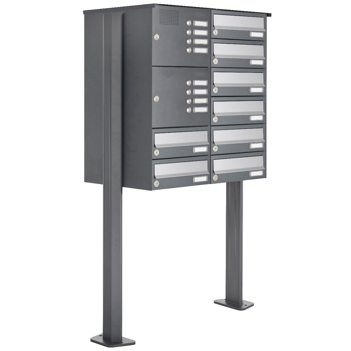 8-post letterbox design BASIC 385P ST-T with bell box - stainless steel RAL 7016 anthracite 8-post letterbox design BASIC 385P ST-T with bell box - stainless steel RAL 7016 anthracite