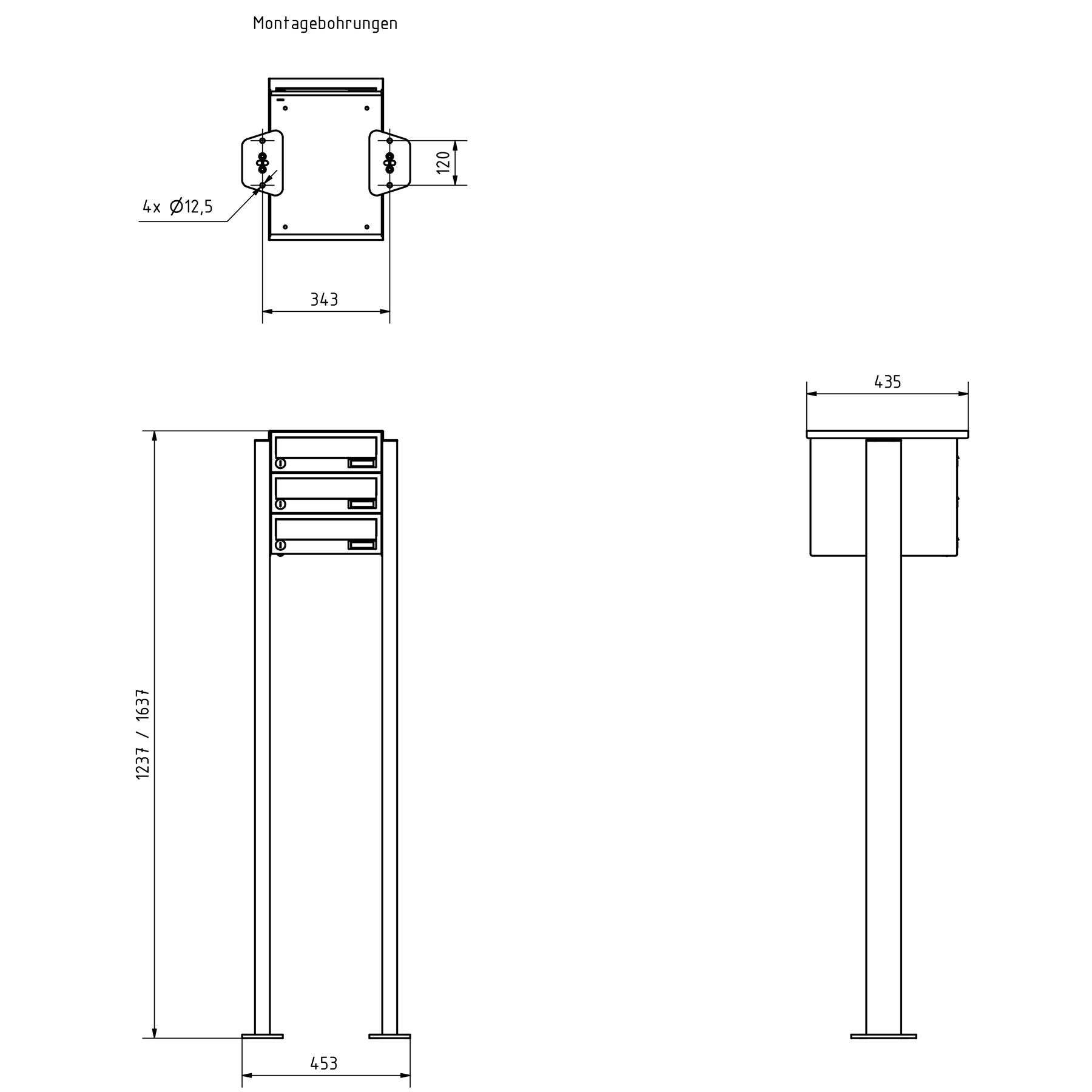 3er Edelstahl Briefkastenanlage freistehend Design BASIC Plus 385XP ST-T - RAL nach Wahl 3er Edelstahl Briefkastenanlage freistehend Design BASIC Plus 385XP ST-T - RAL nach Wahl