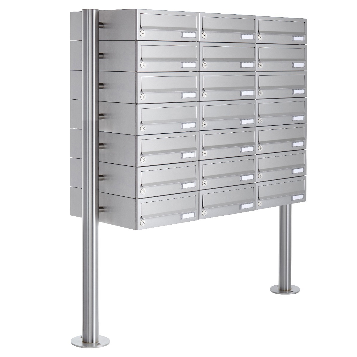 21er Briefkastenanlage freistehend Design BASIC 385-VA ST-R - Edelstahl V2A, geschliffen